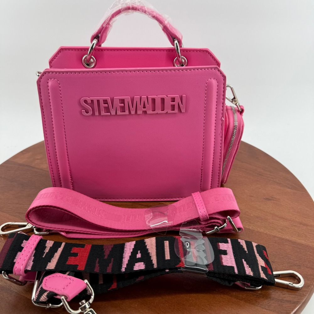 Steve Madden‎ Bevelyn Convertible Crossbody Bag Pink Embossed Logo Two Straps